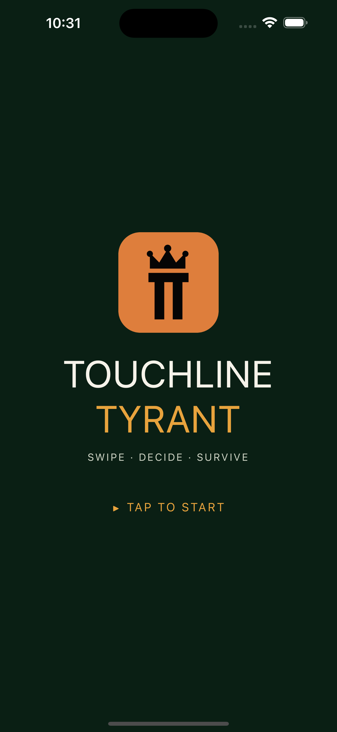 Touchline Tyrant app start screen